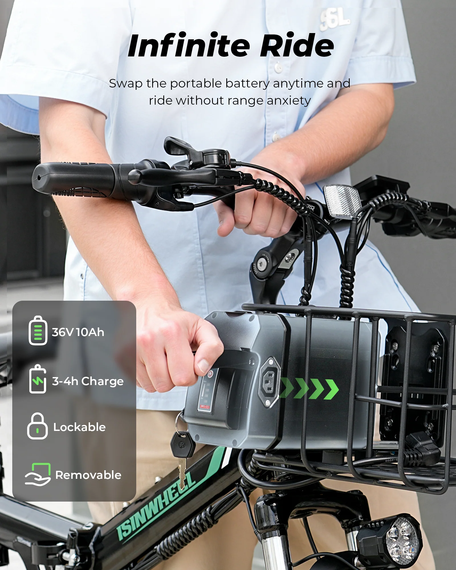 isinwheel M40 Folding Electric Bike with Basket - Image 14